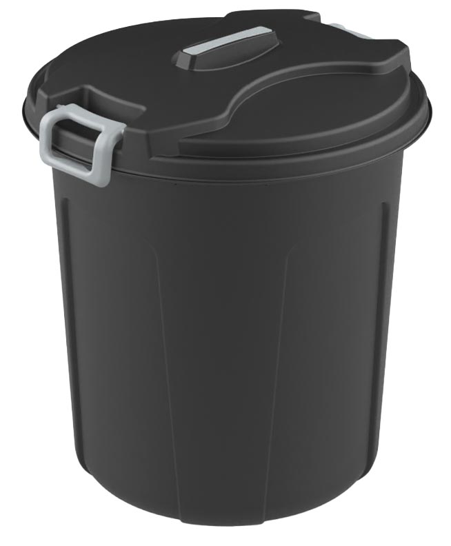 ROUND WASTE BIN WITH LOCKABLE LID 90 LT BLACK