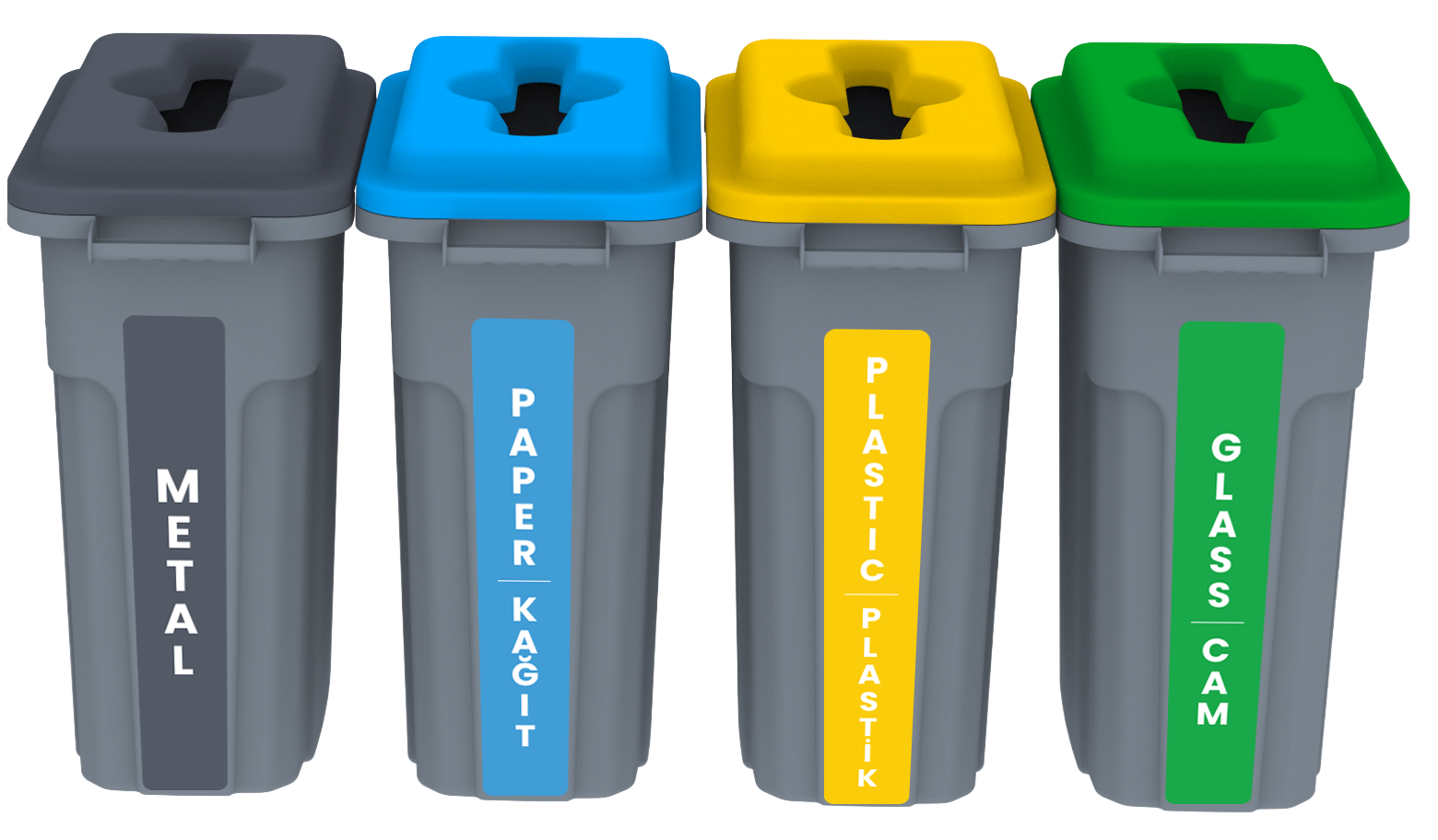 RECYCLING BIN SET WITH FLAT LID - 4x70 LT